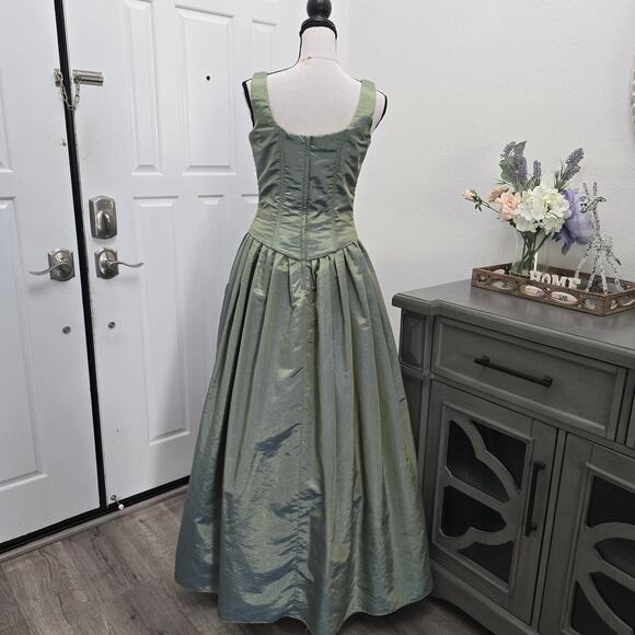 Vtg Scott McClintock Sage Green Taffeta Ball Gown 8 bridgerton Regency Fairytale - Picture 4 of 11